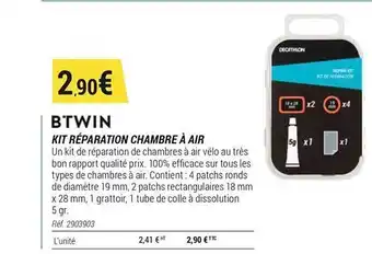 Decathlon Kit Réparation Chambre à Air Btwin offre