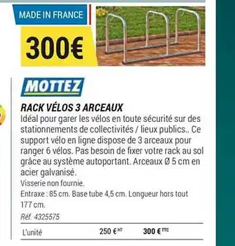 Decathlon Rack Vélos 3 Arceaux Mottez offre
