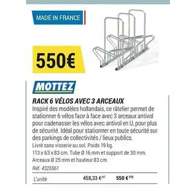 Decathlon Rack 6 Vélos Avec 3 Arceaux Mottez offre