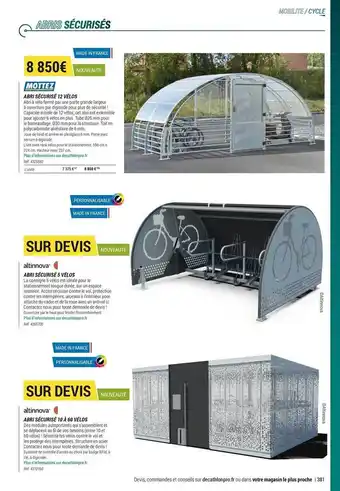 Abri Sécirisé 12 Vélos Mottez, Abri Sécurisé 5 Vélos Altinnova, Abri Sécurisée 10 à 60 Vélos Altinnova