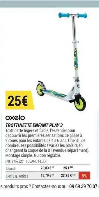 Decathlon Trottinette Enfant Play 3 Oxelo offre