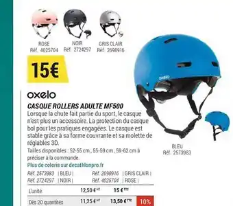 Decathlon Casque Rollers Adulte Mf500 Oxelo offre