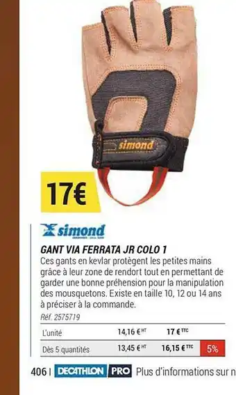 Decathlon Gant Via Ferrata Jr Colo 1 Simond offre