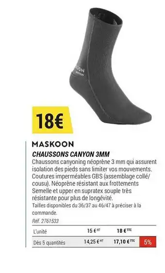 Decathlon Chaussons Canyon 3mm Maskoon offre