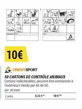 50 Cartons De Contrôle Animaux Orient Sport