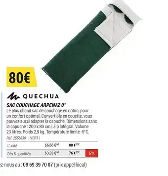 Decathlon Sac Couchage Arpenaz 0° Quechua offre