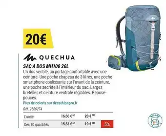 Decathlon Sac à Dos Mh100 20l Quechua offre
