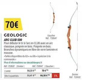 Decathlon Arc Club 500 Géologic offre