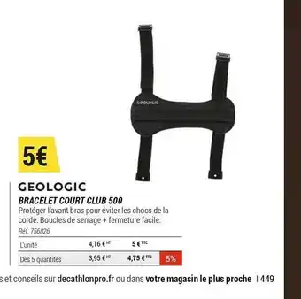 Decathlon Bracelet Court Club 500 Géologic offre