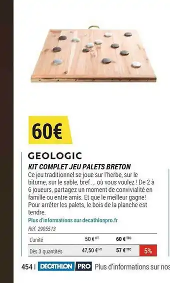 Decathlon Kit Complet Jeu Palets Breton Géologic offre