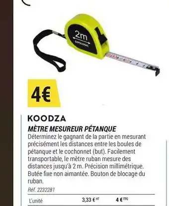 Decathlon Mètre Mesureur Pétanque Koodza offre
