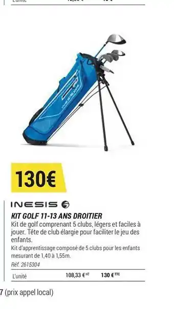 Decathlon Kit Golf 11-13 Ans Droitier Inesis offre