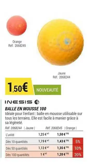 Decathlon Balle En Mousse 100 Inesis offre