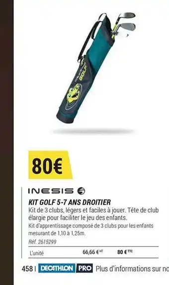 Decathlon Kit Golf 5-7 Ans Droitier Inesis offre