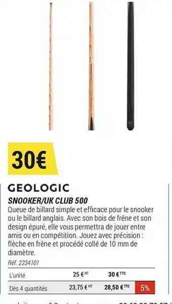 Decathlon Snooker-uk Club 500 Géologic offre