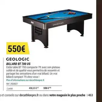 Decathlon Billard Bt 700 Us Géologic offre