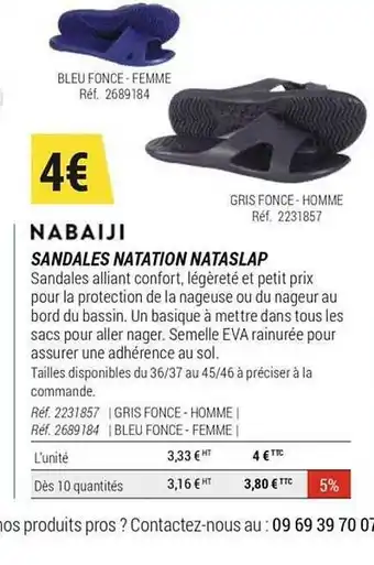 Decathlon Sandales Natation Nataslap Nabaiji offre