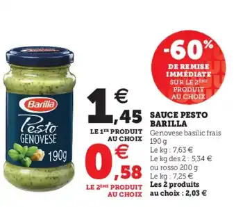 Hyper U Sauce Pesto Barilla offre