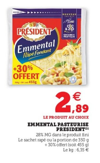 Hyper U Emmental Pasteurise President offre