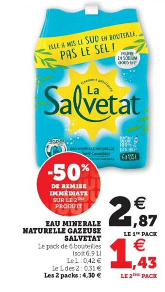Hyper U Eau Minerale Naturelle Gazeuse Salvetat offre