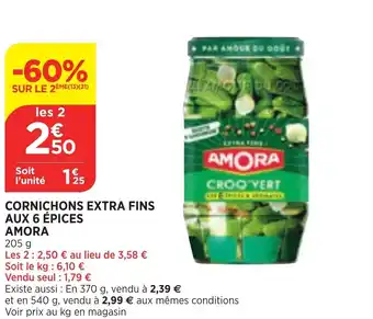 Maximarché Cornichons Extra Fins aux 6 épices Amora offre