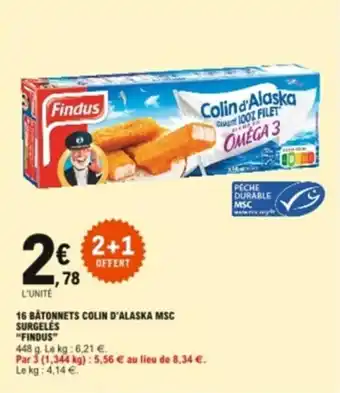 E.Leclerc 16 bâtonnets colin d'alaska MSC surgelés offre