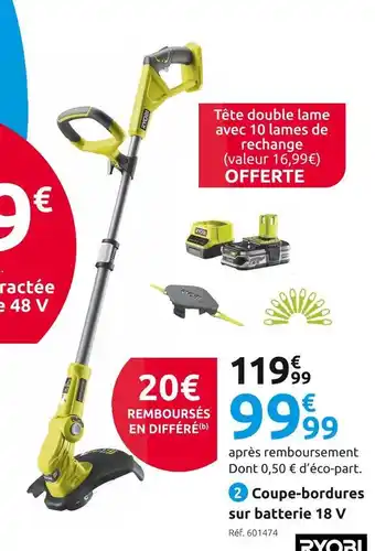 Mr Bricolage Ryobi coupe-bordures sur batterie rlt183225fpk 18 v offre