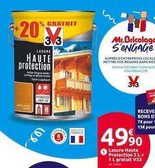Mr Bricolage V33 lasure haute protection 5 l + 1 l gratuit offre