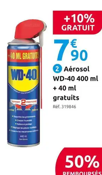 Mr Bricolage Aérosol wd-40 400 ml + 40 ml gratuits offre