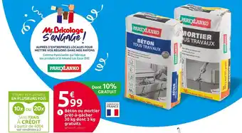 Mr Bricolage Parexlanko béton ou mortier prêt-à-gâcher 30 kg dont 3 kg gratuits offre