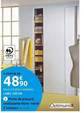 Mr Bricolage Optimum porte de placard coulissante blanc veiné 2 vantaux offre