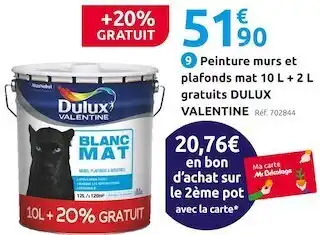 Mr Bricolage Dulux valentine peinture murs, plafonds et boiseries mat 10 l + 2 l gratuits offre