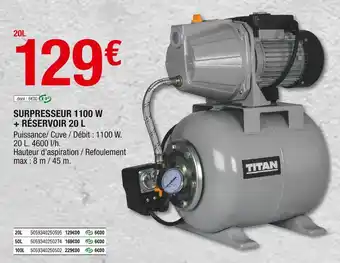 Brico Dépôt Surpresseur 1100 w + réservoir 20 l offre