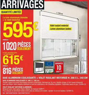 Brico Dépôt Baie aluminium coulissante + volet roulant motorisé h. 200 x l. 240 cm offre