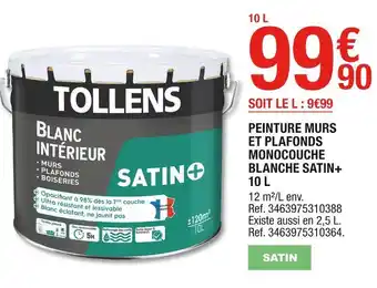 Peinture murs et plafonds monocouche blanche satin+ 10 l