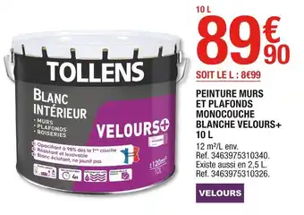 Brico Dépôt Tollens peinture murs et plafonds monocouche blanche velours+ 10 l offre