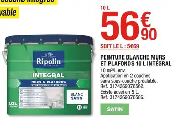 Brico Dépôt Ripolin peinture blanche murs et plafonds 10 l intégral offre