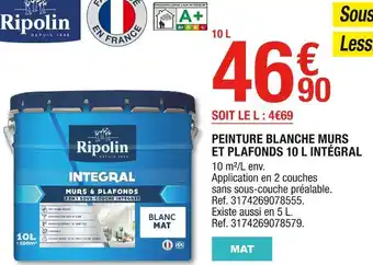 Brico Dépôt Ripolin peinture blanche murs et plafonds 10 l intégral offre