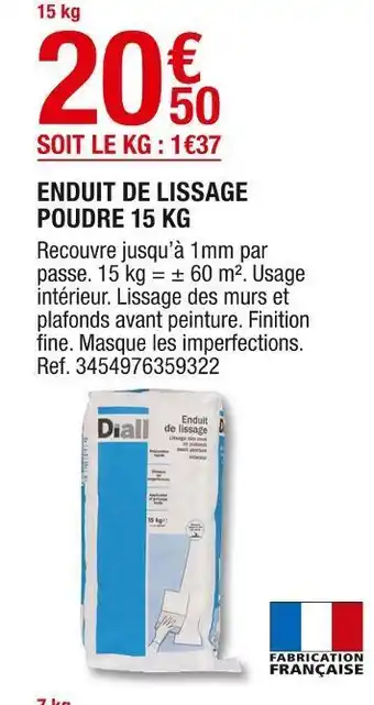 Brico Dépôt Diall enduit de lissage poudre 15 kg offre
