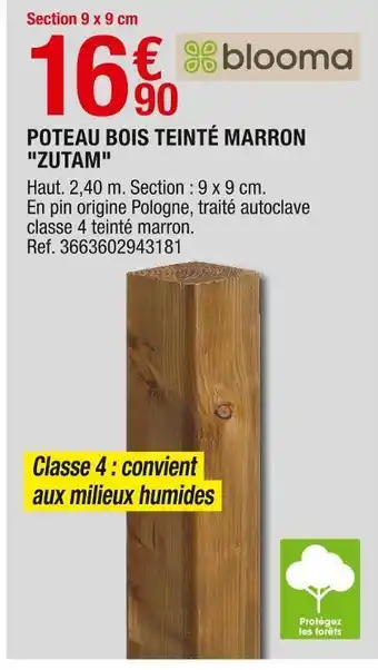 Brico Dépôt Blooma poteau bois teinté marron "zutam" offre