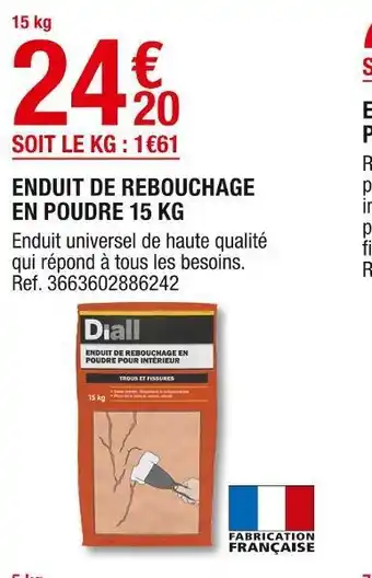 Brico Dépôt Enduit de rebouchage en poudre 15 kg offre