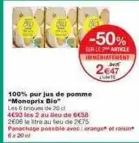 Monoprix 100% Pur Jus De Pomme offre