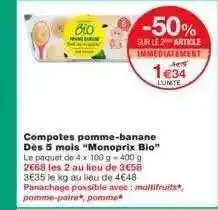 Monoprix Compotes Pomme-banane Dès 5 Mois offre
