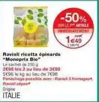 Monoprix Ravioli Ricotta épinards offre