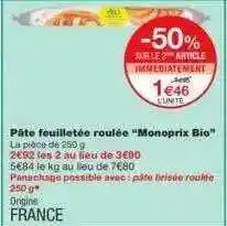 Monoprix Pâte Feuilletée Roulée offre
