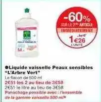 Monoprix Liquide Vaisselle Peaux Sensibles offre