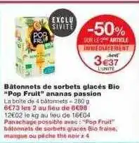 Monoprix Bâtonnets De Sorbets Glaces Bio offre