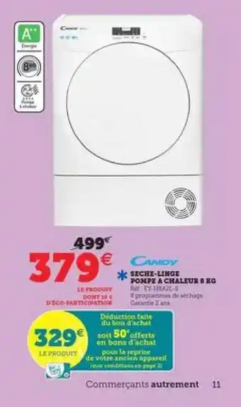 Super U Sèche-linge Pompe à Chaleur 8 Kg Candy offre