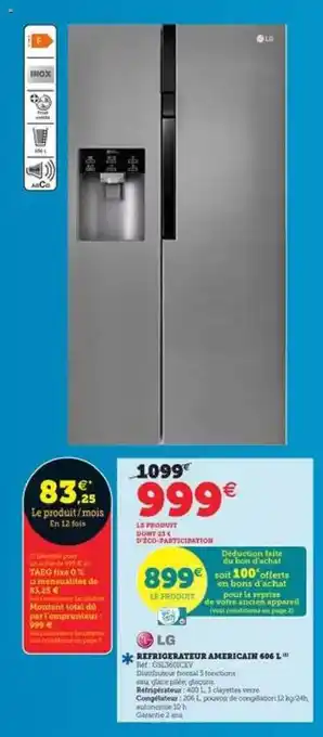 Super U Réfrigérateur Américain 486 L Lg offre