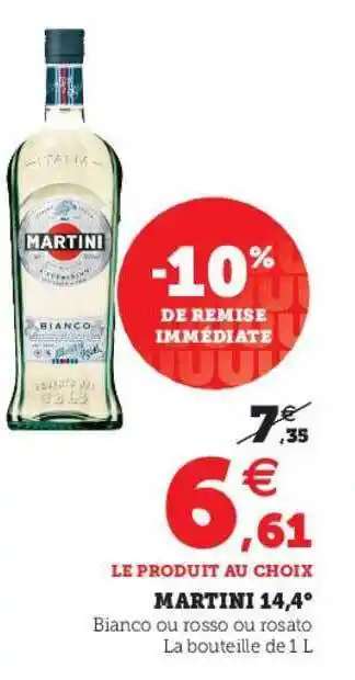 Super U Martini 14.4° -10% De Remise Immédiate offre